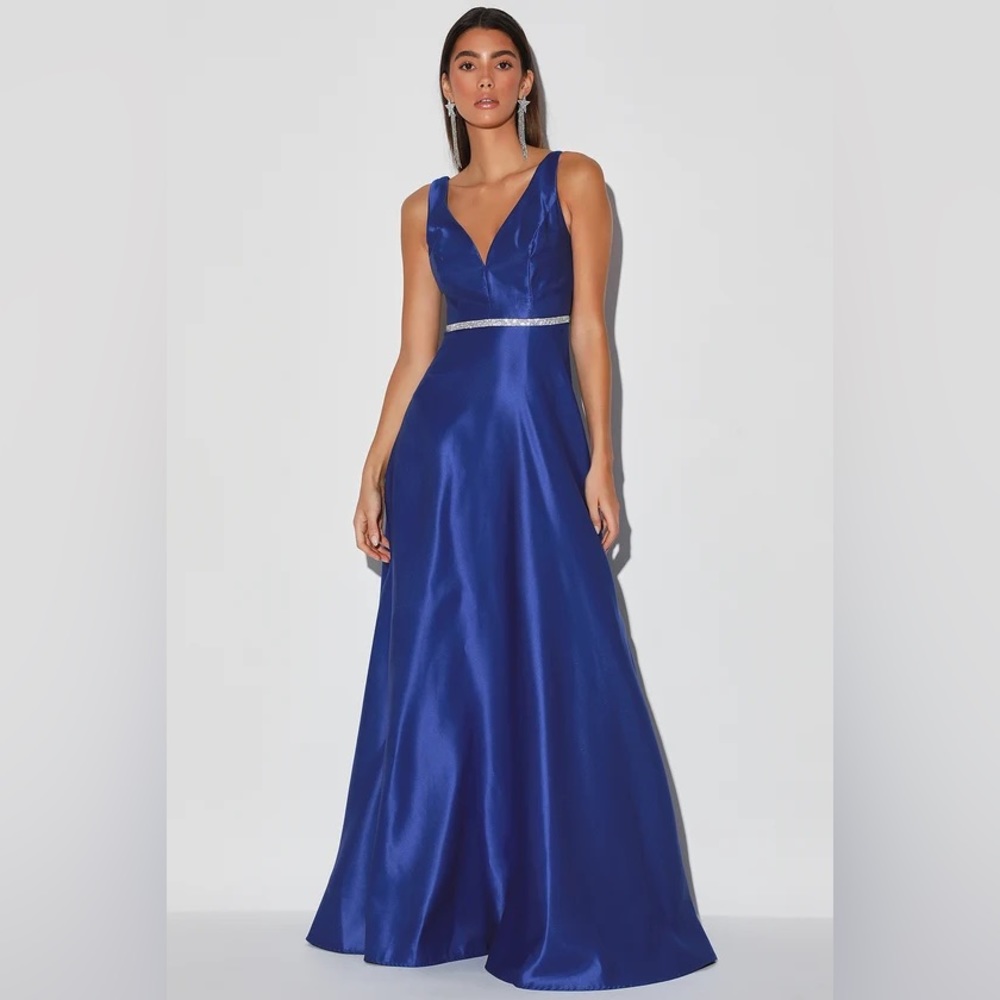 NWT LULU’S MAXI BLUE SATIN DRESS